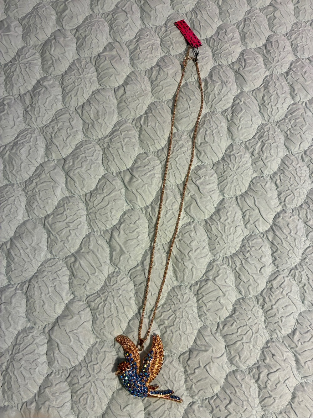 Betsey Johnson Bird Pendant with Blue Iridescent Crystals New - Picture 5 of 5